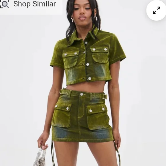 Akira Moss Green Distressed Velvet Cropped Jacket Size M - Picture 5 of 14